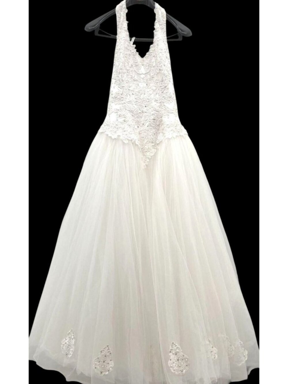 David's Bridal‎ SZ 14 Oleg Cassini White Lace & Tulle Halter Wedding Gown